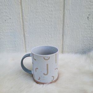 West Elm Wax Resist Monogram Coffee Mug Letter J  Off Wht /tan /gry Stoneware